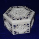 Marble Jewelry Trinket Box Lapis Lazuli Inlaid Semi Precious Collectible Gifts