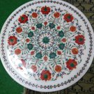 12" Marble Plate Handmade Hakik Floral Mosaic Malachite Inlay Home Decor Gifts