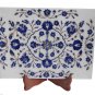 Marble Serving Dish Plate Real Lapis Stone Marquetry Floral Art Deco Gifts