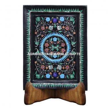 12"x9" Black Marble Malachite With Turquoise Inlay Collectible Tray Decor E92