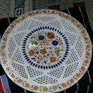 White Marble Filligree Round Plate Hakik Multi Inlay Work Interior Decor H4493