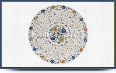 Filligree Marble Round Plate Multi Mosaic Floral Inlay Kitchen Home Decor H4466