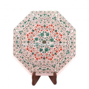 Marble Coffee Center Table Top With Stand Malachite Floral Inlay Decorative M068