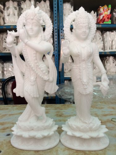 12.5" White Marble Krishna Radha handmade Stone Hindu Lord Hare Statue Sculpture