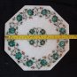 9" Marble Plate Malachite Tile Floral Design Inlaid Marquetry Gems Decor Gifts