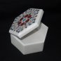 Marble Hexagon Red Coral Jewelry Box Inlaid Trinket Handmade Mosaic Home Decor