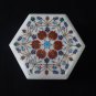 Marble Hexagon Red Coral Jewelry Box Inlaid Trinket Handmade Mosaic Home Decor