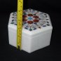 Marble Hexagon Red Coral Jewelry Box Inlaid Trinket Handmade Mosaic Home Decor