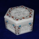 Marble Hexagon Jewelry Box Hakik Inlaid Trinket Perfect Home Gifts Decor Arts