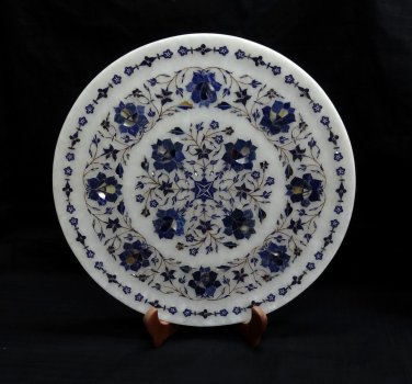 14" Rare Lapis Lazuli Marble Plate Pietra Dura Floral Marquetry Home Decor Gifts