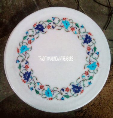 12" Marble Round Plate Rare Stone Marquetry Art Inlay Mosaic Table Decor Gifts