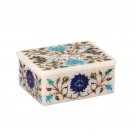 4"x3''x2'' White Marble Rectangle Jewelry Box Floral Mosaic Special Gifts Decor