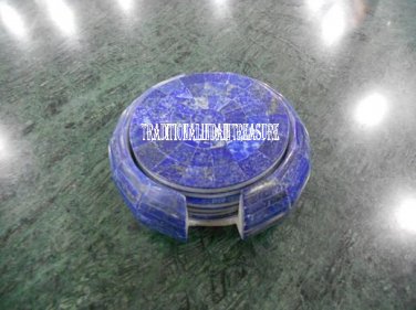 Marble Coffee Tea Plate Coaster Set Gemstone Inlay Art Lapis Marquetry Art Decor