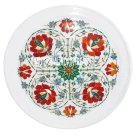 12" Marble Round Slab Plate Coral Mosaic Floral Inlay Gemstone Kitchen Decor