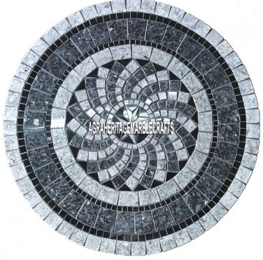 White Round Marble End Coffee Table Top Mosaic Inlay Stones Art Home Decor H3802