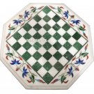 White Marble Coffee Chess Table Top Malachite Inlay Outdoor Patio Garden Decor