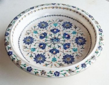 Exclusive Marble Fruit Serving Bowl Lapis Lazuli Inlay Kitchen Gift Decor H4481