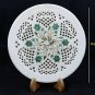 8" Intregrate Marble Kishti Plate Malachite Filligree Inlay Kitchen Decor H5411