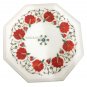 12" White Marble Coffee Table Top Carnelian Marquetry Inlay Work Special Gift