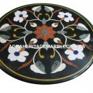 Black Marble Center Table Top Mosaic Collectible Inlay Art Decor Furniture H2437