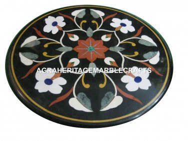 Black Marble Center Table Top Mosaic Collectible Inlay Art Decor Furniture H2437
