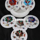 White Marble Coffee Coaster Set Multi Floral Art Marquetry Inlay Home Decor Gift White Marble Coffee Coaster Set Multi Floral Art Marquetry Inlay Home Decor Gift