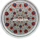12" Marble Round Serving Plate Marquetry Carnelian Inlaid Kitchen Decor H3182A