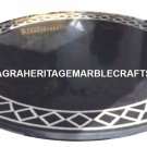 Black Marble Center Coffee Table Top Rare Marquetry Mosaic Inlaid Work Art H2469