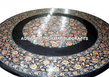 36" Marble Round Dining Room Table Hakik Inlay Marquetry Black Friday Gift H3005