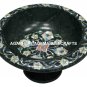 Black Marble Dry Fruit Bowl Mother of Pearl Marquetry Floral Kitichen Decr H1394