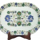 15"x9" White Marble Tray Pietra Dura Malachite Handmade Lapis Mosaic Gifts H1148 15"x9" White Marble Tray Pietra Dura Malachite Handmade Lapis Mosaic Gifts H1148