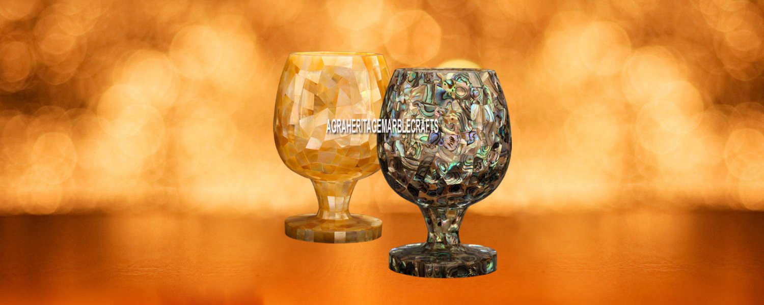  Exclusive Marble Wine Glass Abalone Stone Inlay Good Looking Fine Art Decoartive