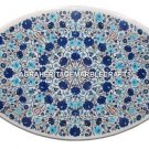 White Marble Table Top PietraDura Turquoise Lapis Inlay Occasional Decor H504