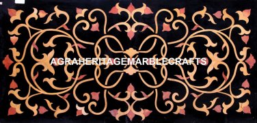 Black Marble Living Room Table Top Inlay Mosaic Fine Art Countertops Decor H5623