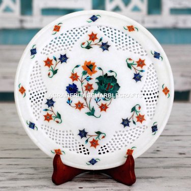 Gorgeous Round Marble Filigree Plate Marquetry Multi Inlay Arts Home Decor H4617