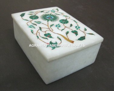 White Marble Jewelry Storage Box Malachite Inlay Floral Giving Tuesday Gifts E18