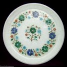 White Marble Serving Dish Plate Malachite Stone Floral Inlay Marquetry Art Decor White Marble Serving Dish Plate Malachite Stone Floral Inlay Marquetry Art Decor