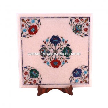 12" Marvelous Marble Custom Corner Table Top Floral Mosaic Inlay Home Decor M073