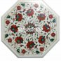 12" White Marble Coffee Corner Table Top Marquetry Carnelian Floral Inlay Decor