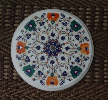 12" Malachite Round Mosaic Coffee Top Table Semi precious Hakik Inlay Work Arts