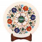 11'' Marble Serving Round Plate Floral Semi Precious Inlay Marquetry Decor H3570 11'' Marble Serving Round Plate Floral Semi Precious Inlay Marquetry Decor H3570