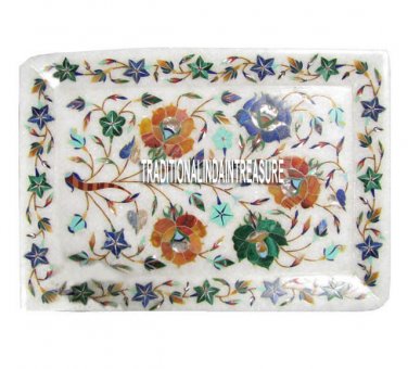 6"x9" Marble Serving Tray Marquetry Floral Inlay Halloween Kitchen Decor H3014