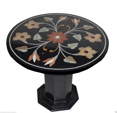 23" Black Marble Table Top Dining Handmade Mosaic Corner Table With Stand Arts