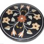 23" Black Marble Table Top Dining Handmade Mosaic Corner Table With Stand Arts