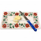 Marble Chopping Board Platter Carnelian Malachite Inlay Floral Design Decor E58