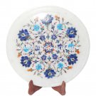 White Marble Round Plate Lapis Lazuli Marquetry Arts Floral KitchenDecor H1281 White Marble Round Plate Lapis Lazuli Marquetry Arts Floral KitchenDecor H1281