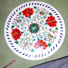 12" Marble Plate Handmade Hakik Floral Design Mosaic Art Inlay Floral Work Gift