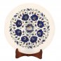 12'' White Marble Serving Round Plate Lapis Floral Inlaid Marquetry Decor H3580