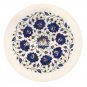 12'' White Marble Serving Round Plate Lapis Floral Inlaid Marquetry Decor H3580