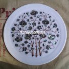 12" White Marble Serving Plate Kishti Inlay Pauashell Mosaic Inlay Table Decor